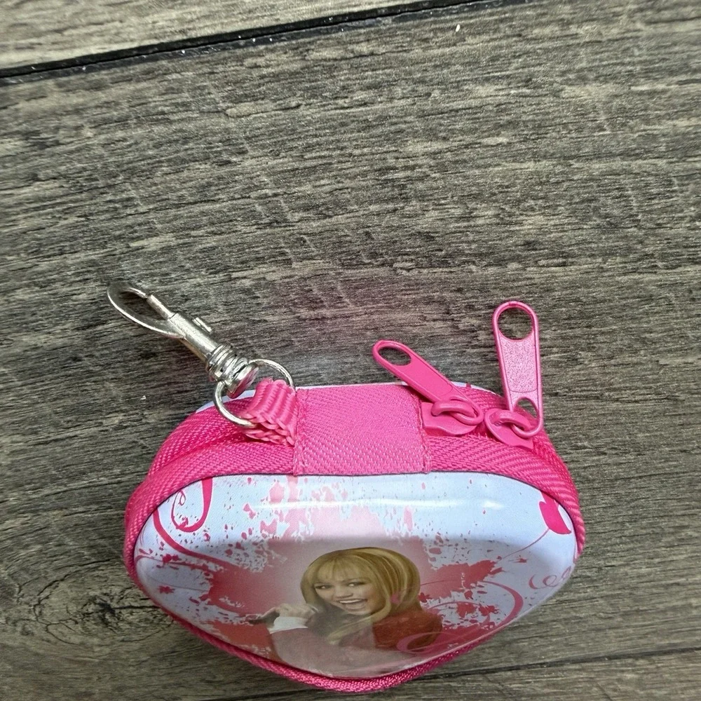 VTG Disney Hannah Montana Heart Shaped Coin Purse Keychain Pink Zip Wallet Pouch